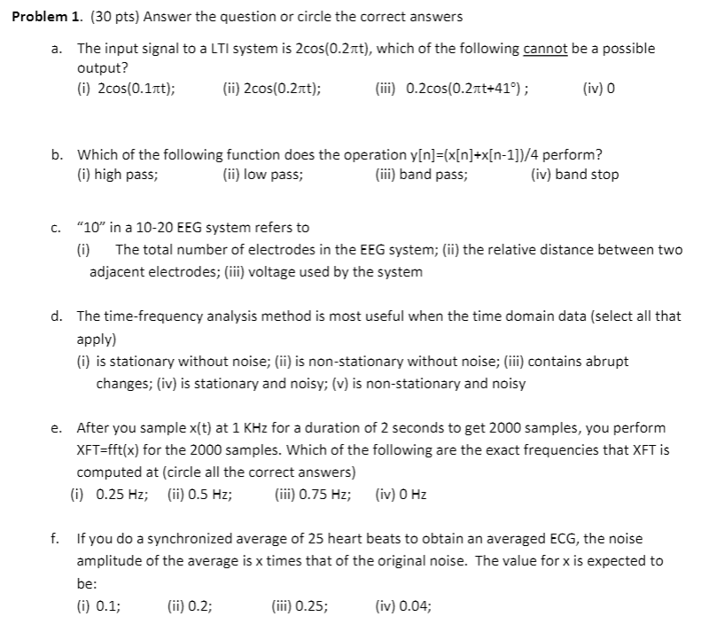 Solved Problem 1 30 Pts Answer The Question Or Circle The