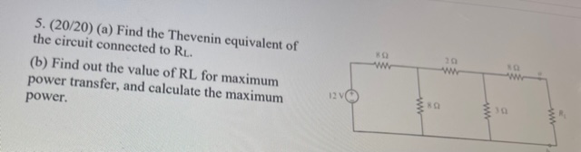 Solved 5. (20/20) (a) Find the Thevenin equivalent of the | Chegg.com