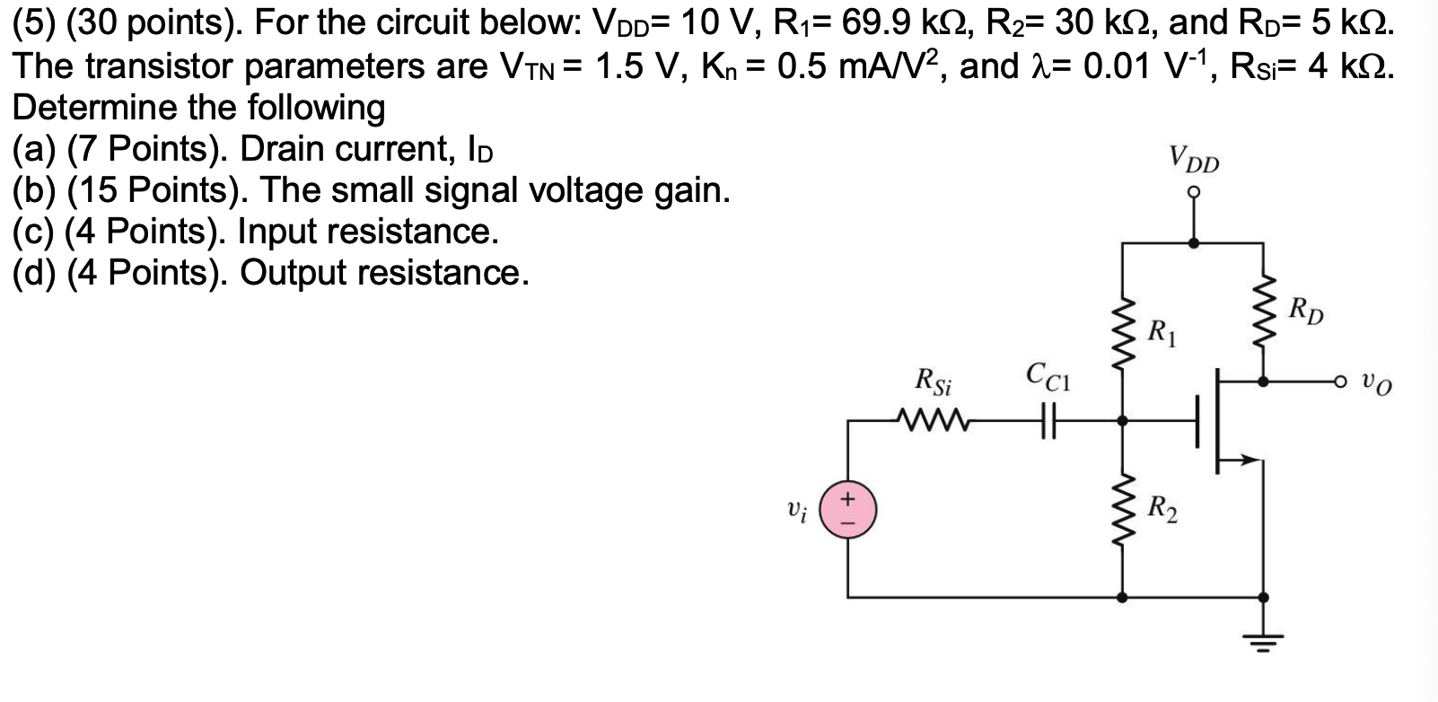 Solved (5) (30 points). For the circuit below: Vop= 10 V, | Chegg.com