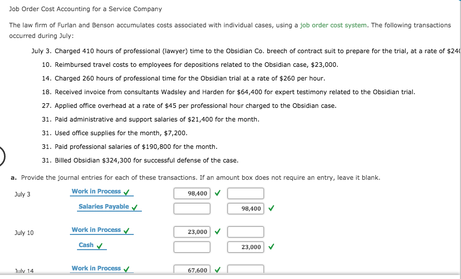 Solved Job Order Cost Accounting for a Service Company The