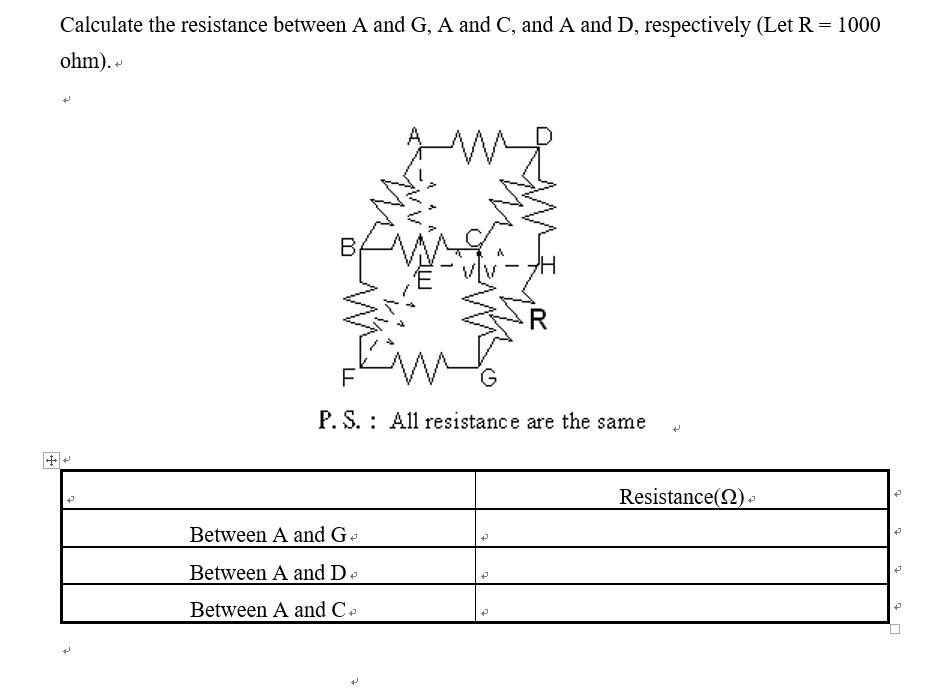 Solved Calculate the resistance between A and G,A and C, and | Chegg.com