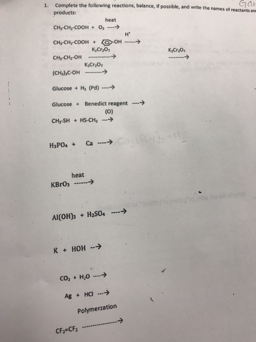 Solved Complete The Following Reactions, Balance, If 