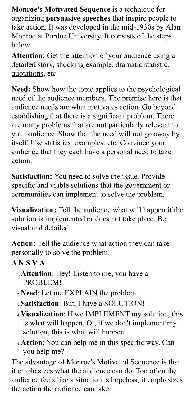 persuasive speech outline template monroe's motivated sequence