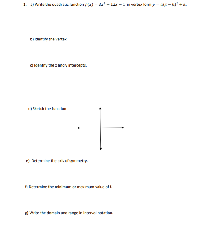 1 A Write The Quadratic Function F X 3x2 12x Chegg Com