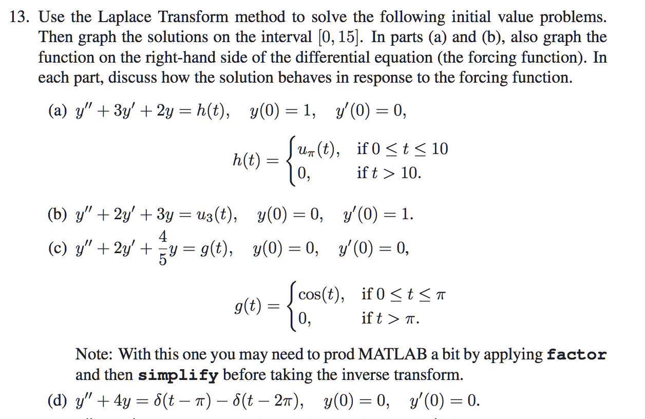 13 Use The Laplace Transform Method To Solve The