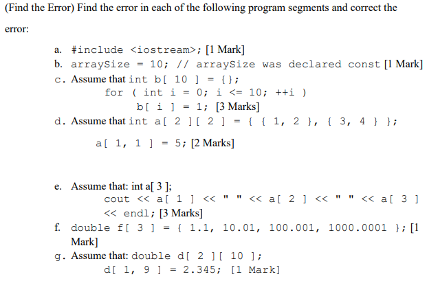 Solved (Find The Error) Find The Error In Each Of The | Chegg.com