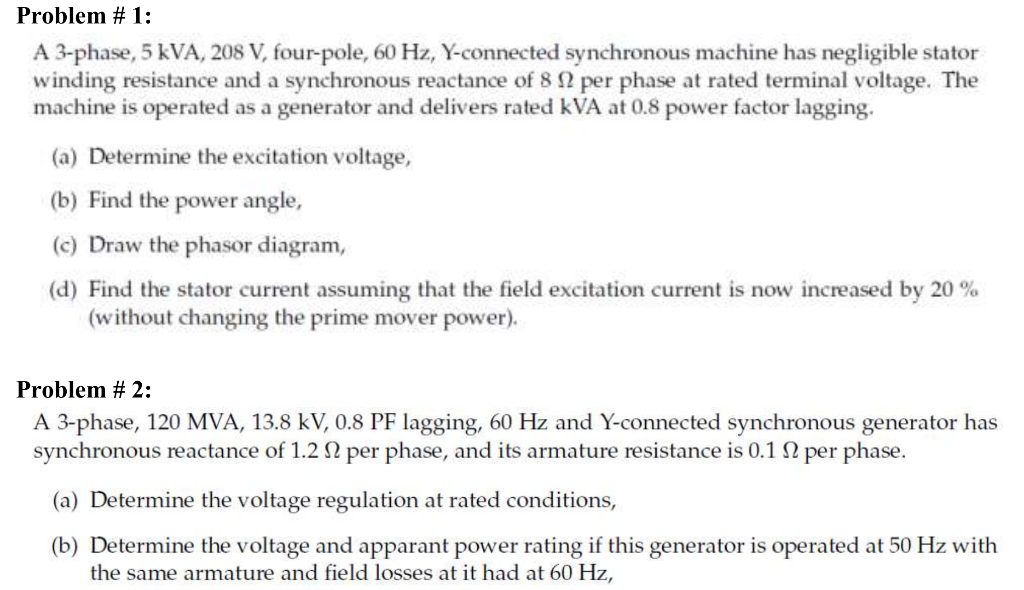 Solved A 3-phase, 5kVA,208 V, four-pole, 60 Hz, Y-connected | Chegg.com
