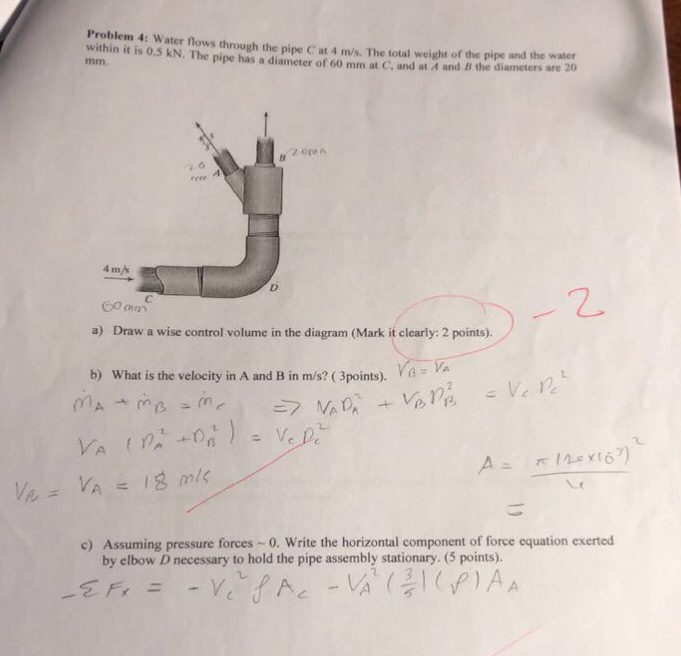 Solved Problem 4: Water flows through the pipe C at 4 m/s. | Chegg.com