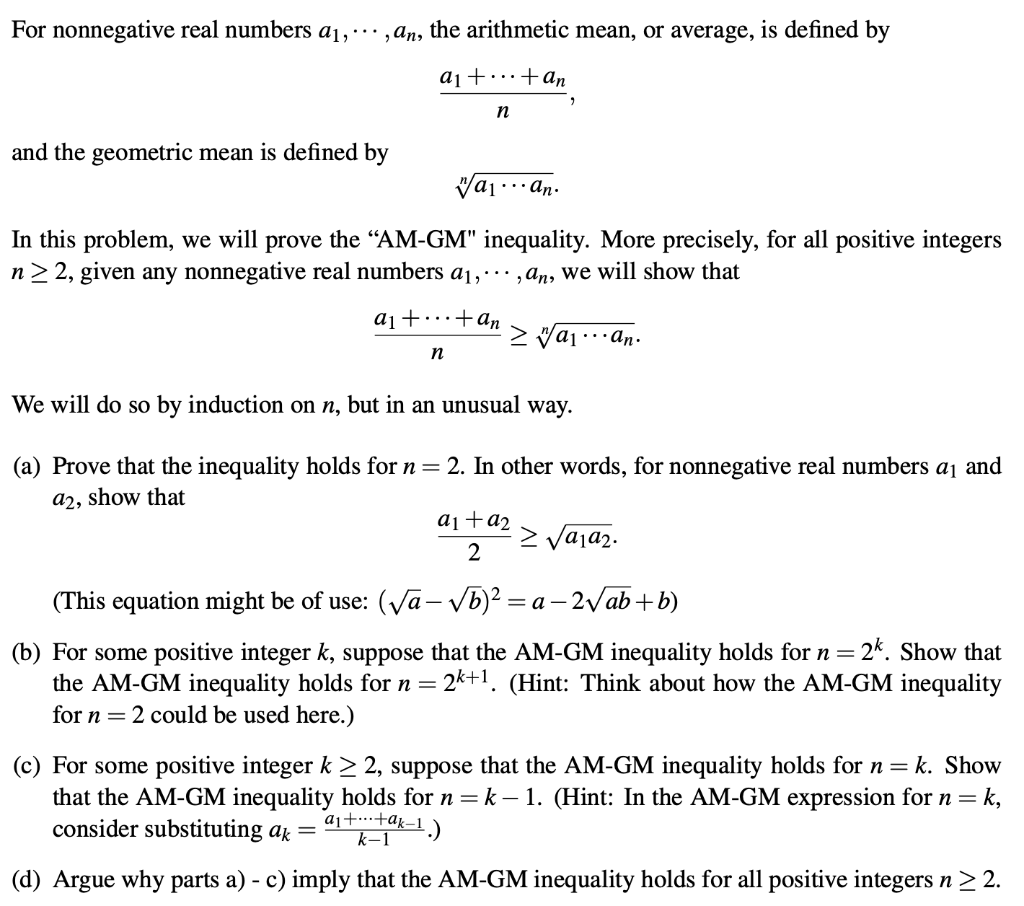 Solved For Nonnegative Real Numbers A1, ... ,an, The | Chegg.com