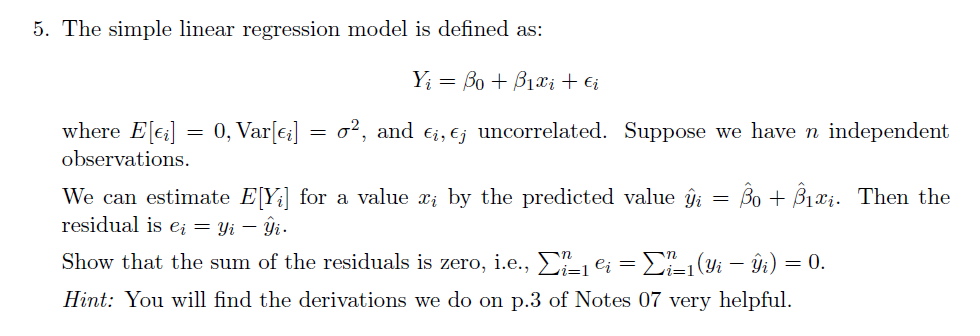 Solved 5. The simple linear regression model is defined as: | Chegg.com