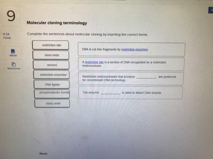 Solved Complete the sentences about molecular cloning by