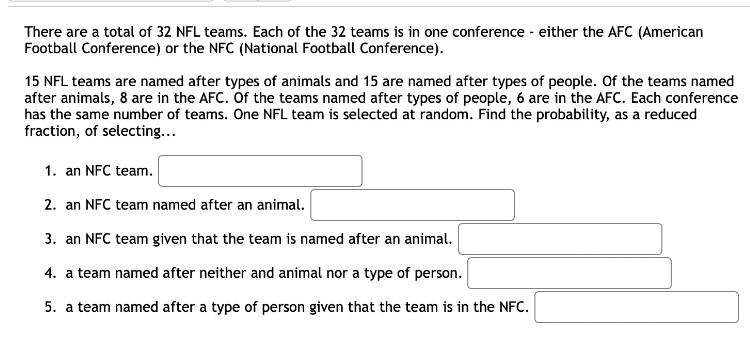 Solved There are a total of 32 NFL teams. Each of the 32