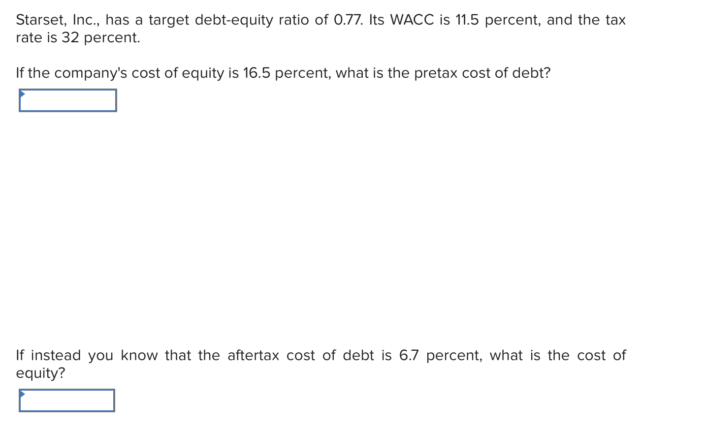 solved-starset-inc-has-a-target-debt-equity-ratio-of-chegg