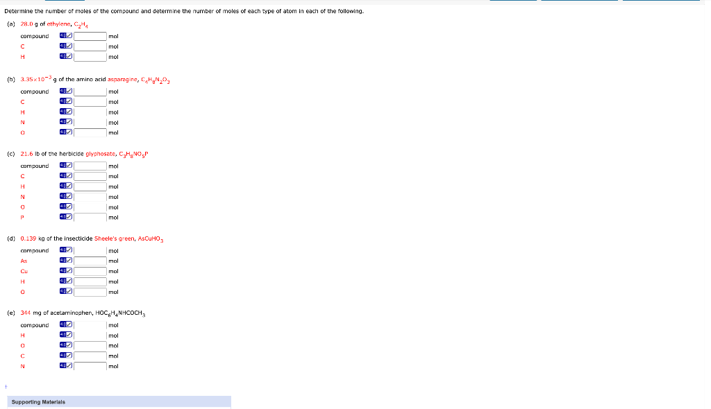 Solved Determine the number of moles of the compound and Chegg