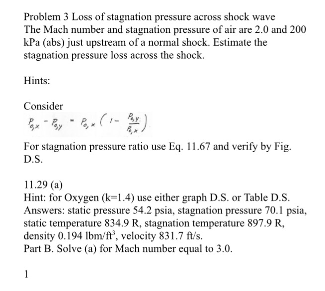 Solved Problem 3 Loss of stagnation pressure across shock