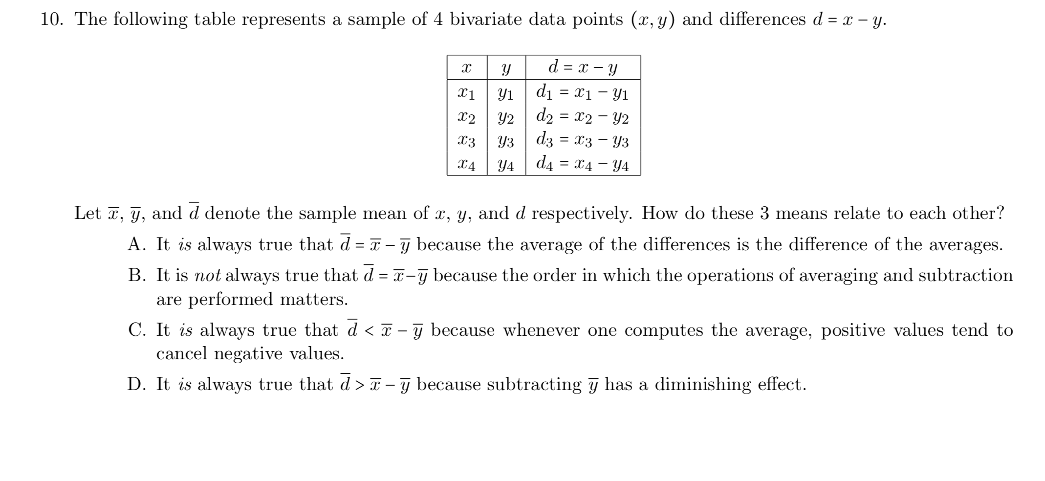 Solved 10. The following table represents a sample of 4 | Chegg.com