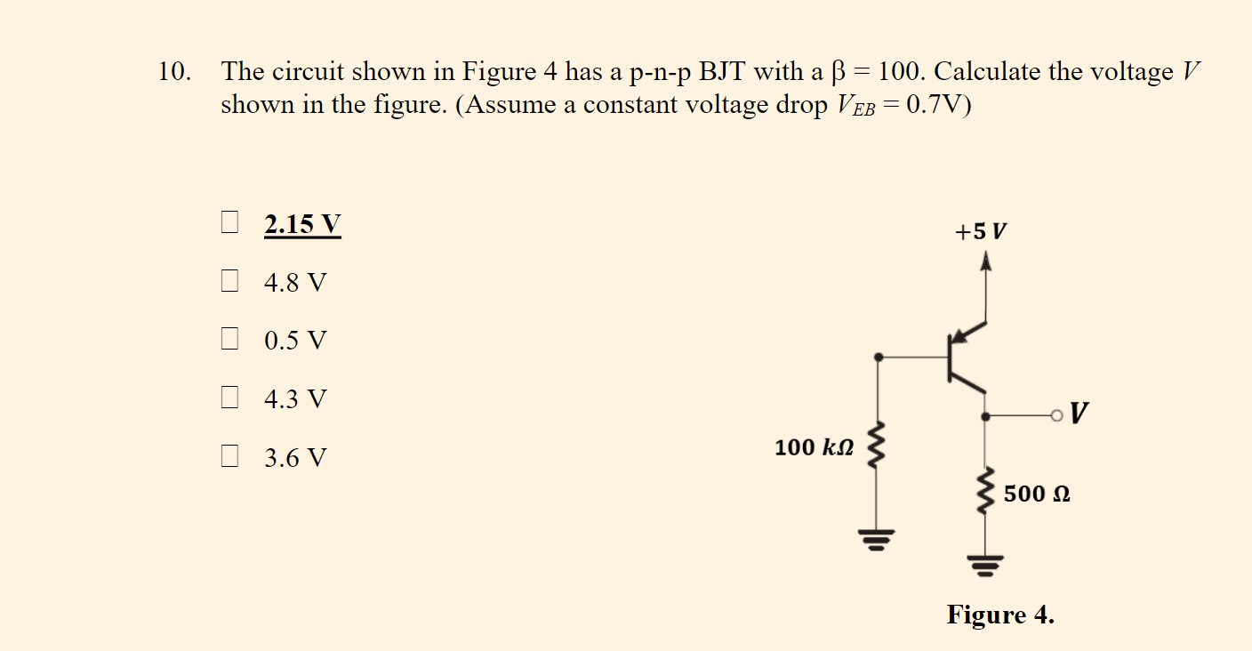 Solved 10 The Circuit Shown In Figure 4 Has A P N P Bjt Chegg Com