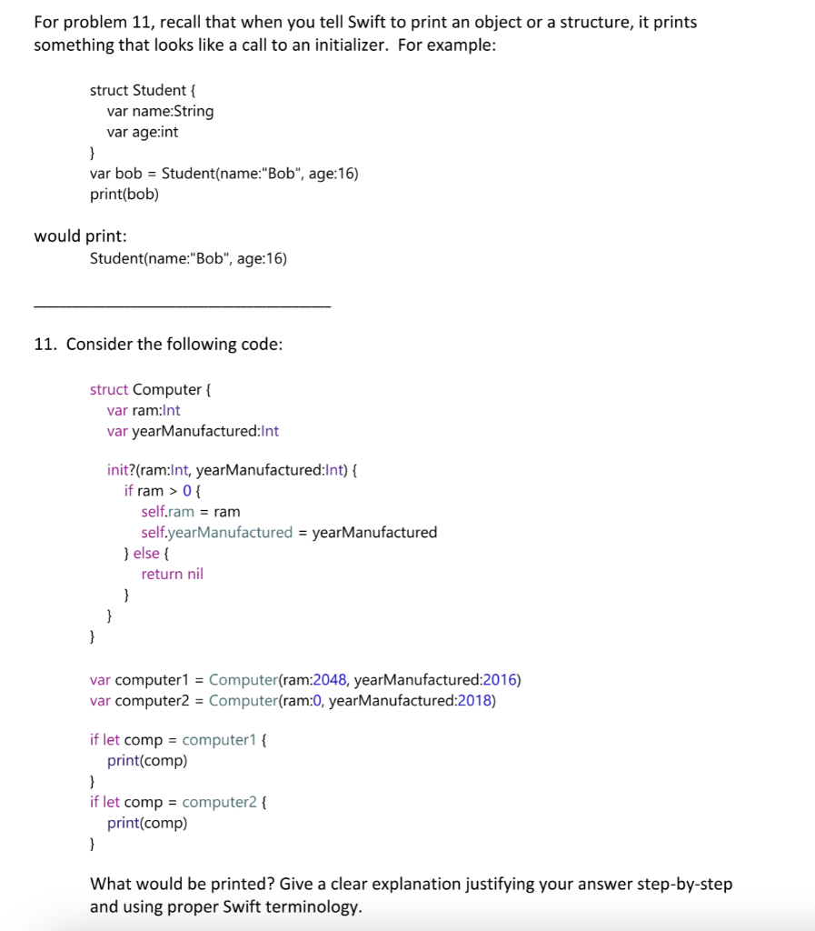 Solved For problem 11, recall that when you tell Swift to | Chegg.com