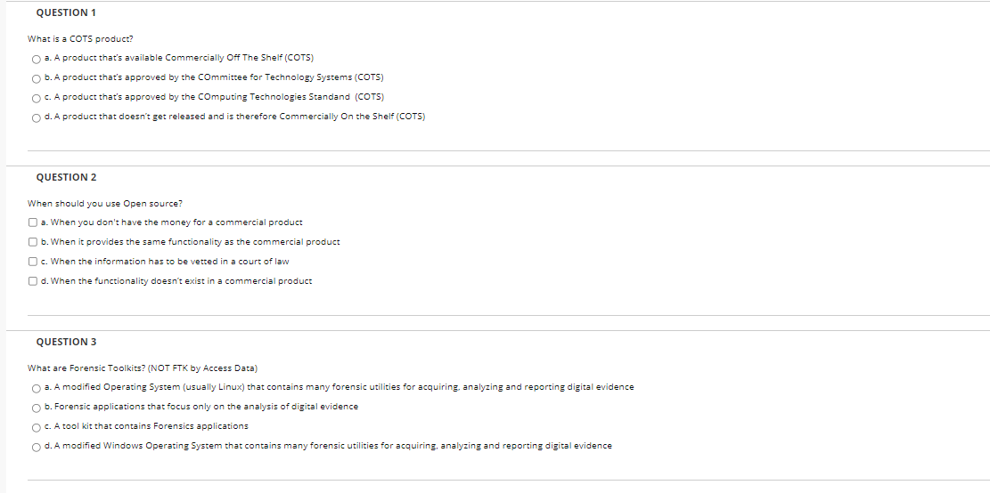 Solved QUESTION 1 What is a COTS product? a. A product