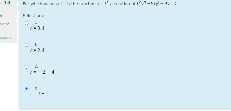 Solved 12 A Particular Solution Of Y 2y Y El Select Chegg Com