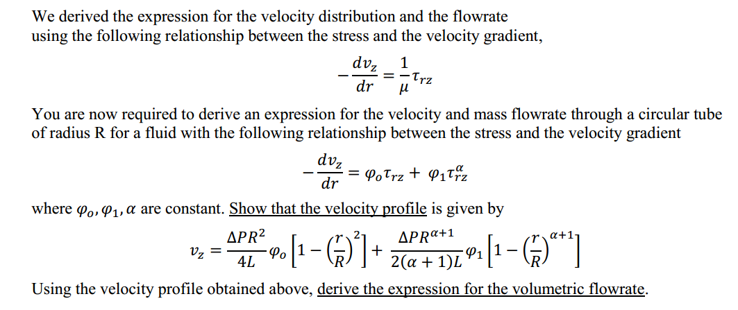 Solved Derive An Expression For The Velocity And Mass Flow 