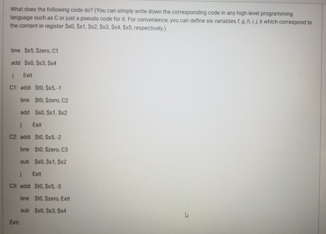 Solved What does the following code do? (You can simply | Chegg.com