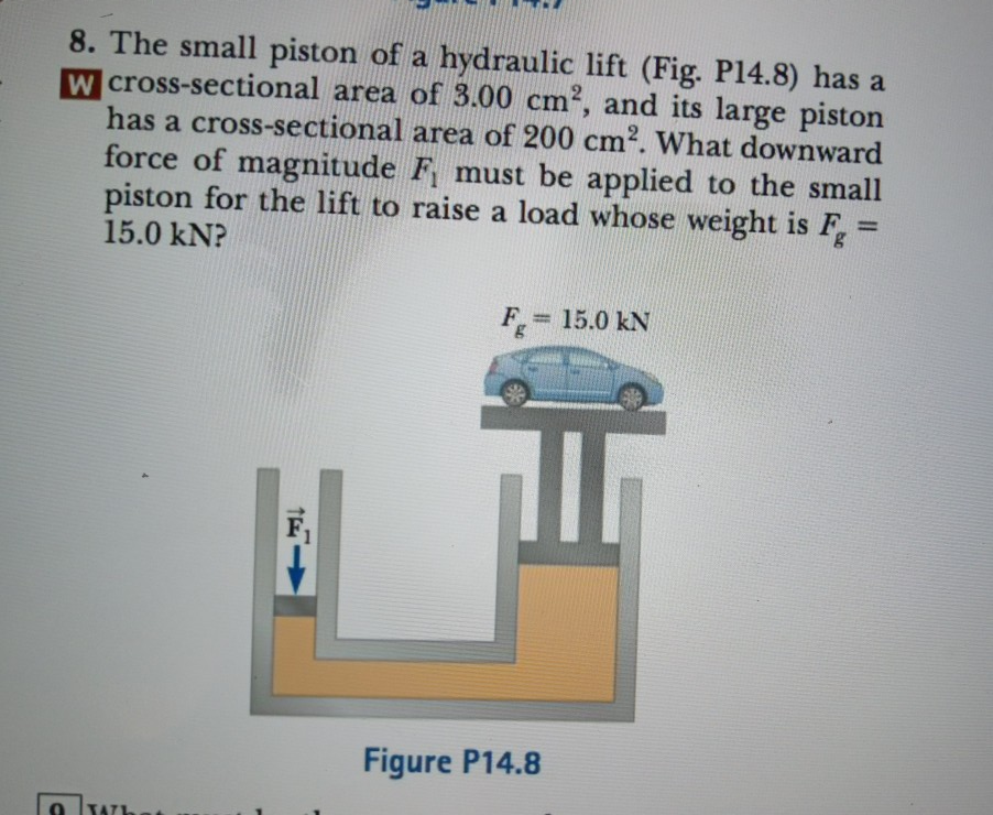 Solved 8. The small piston of a hydraulic lift (Fig. P14.8)