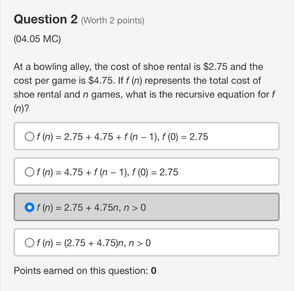 Solved At a bowling alley, the cost of shoe rental is 2.75
