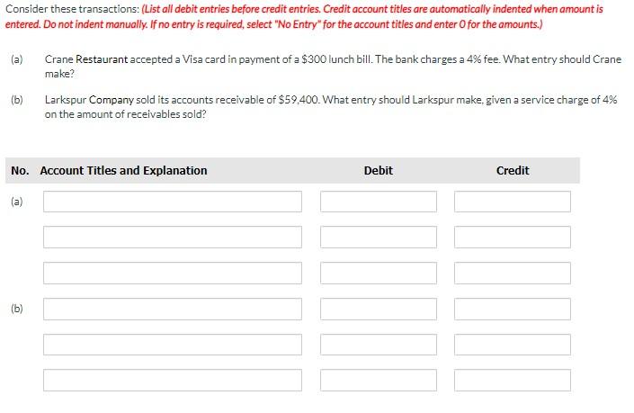 Solved Consider these transactions: (List all debit entries | Chegg.com