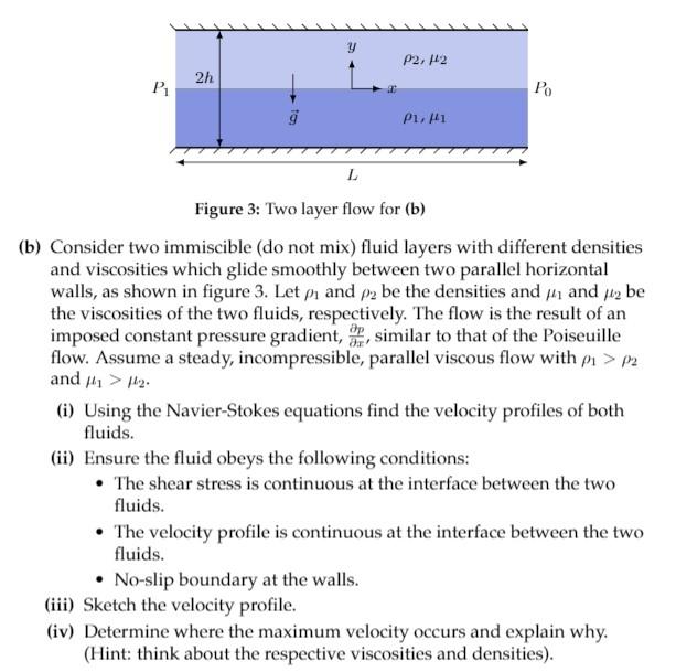 Solved y P2, 142 2h Р Ро P11 L Figure 3: Two layer flow for | Chegg.com