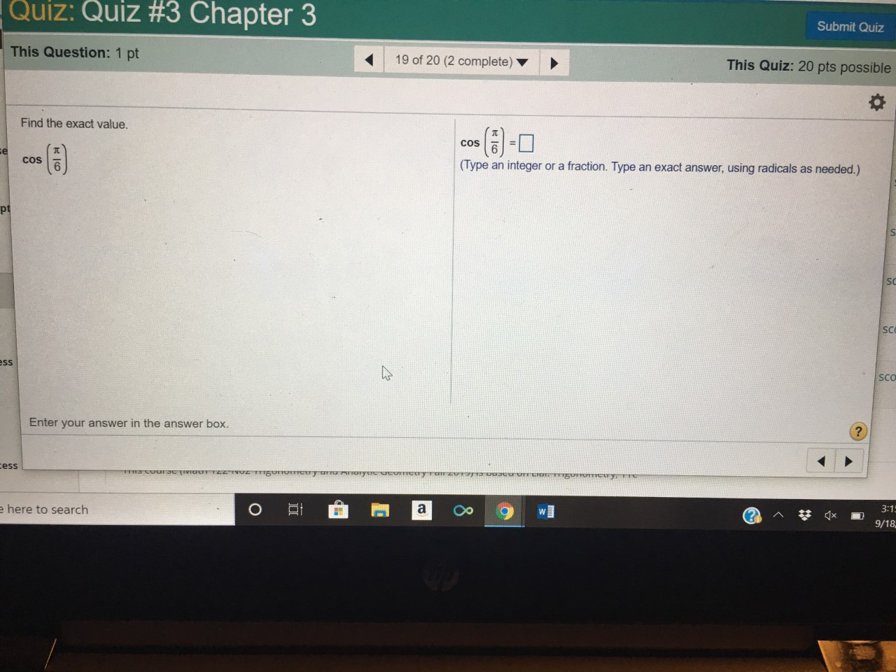 Solved Quiz: Quiz #3 Chapter 3 Submit Quiz This Question: 1 | Chegg.com