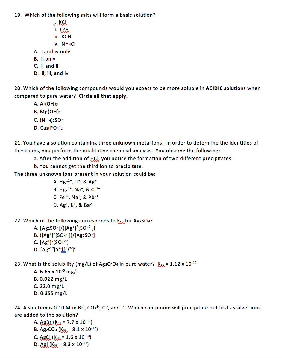 Solved 19. Which of the following salts will form a basic | Chegg.com