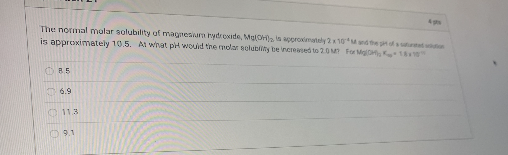Solved The normal molar solubility of magnesium hydroxide, | Chegg.com