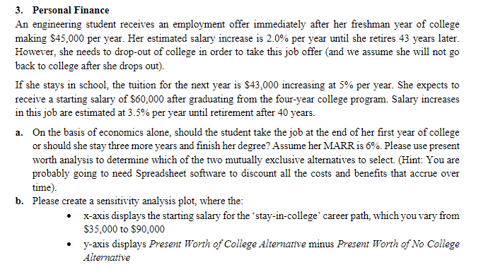 Solved 3. Personal Finance An engineering student receives | Chegg.com