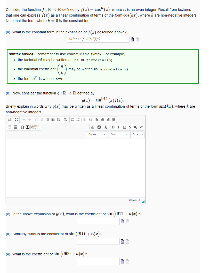 Solved Consider The Function F:R→R Defined By F(x)=cosn(x), | Chegg.com