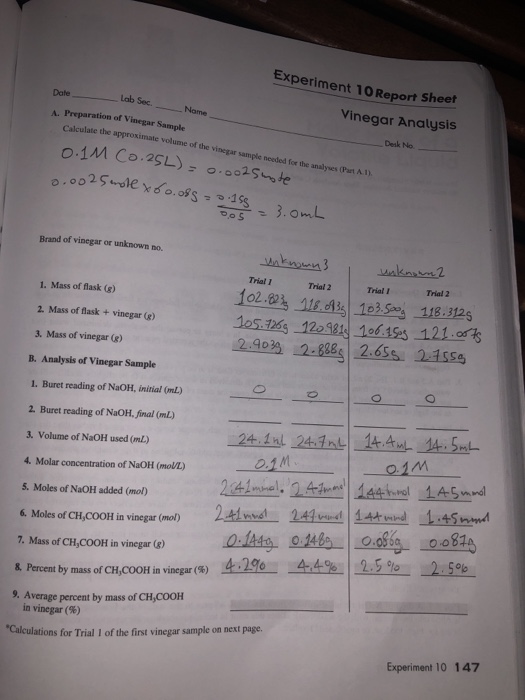 Solved Calculation for trial 1 and the other question + (9)