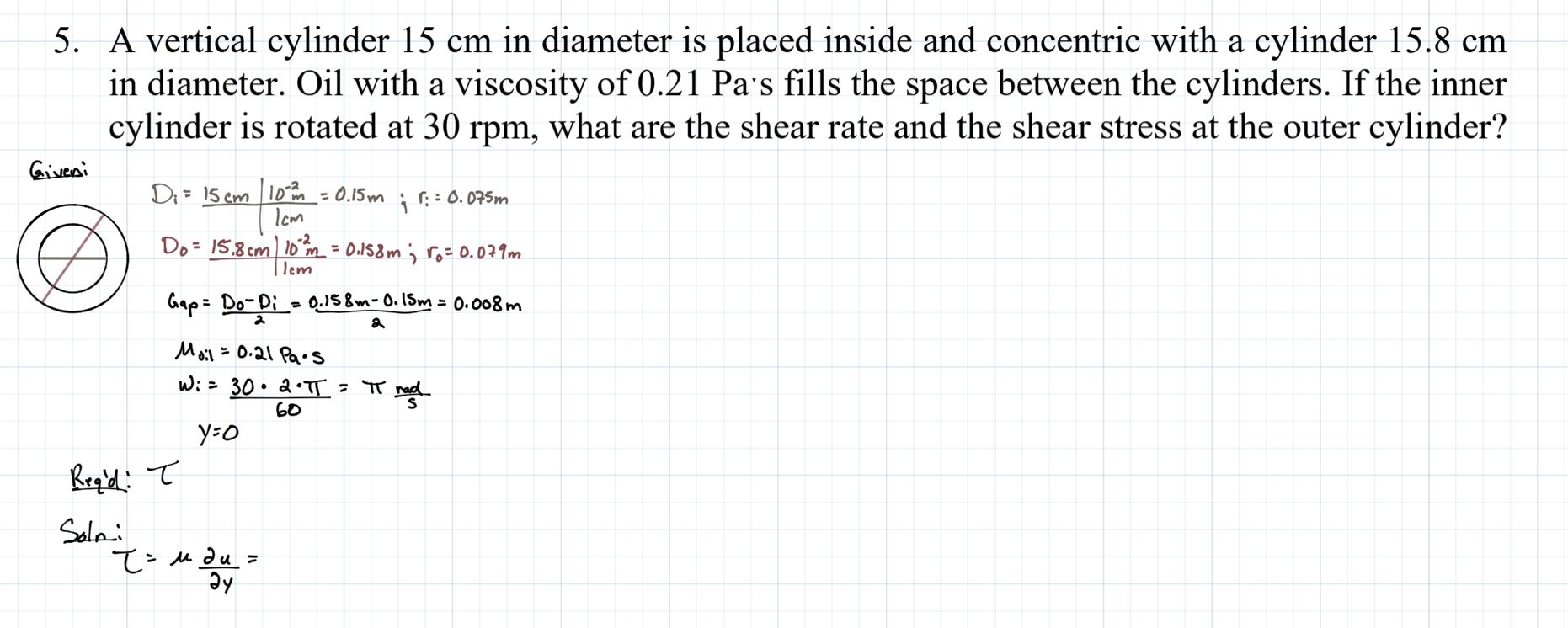 Solved A vertical cylinder 15 cm in diameter is placed | Chegg.com