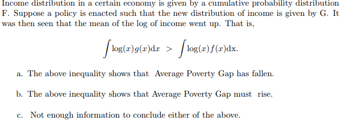 Solved Income distribution in a certain economy is given by | Chegg.com