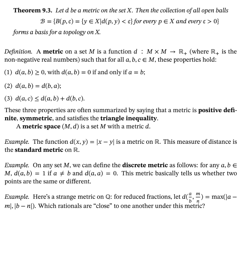 Solved Theorem 9 3 Let D Be A Metric On The Set X Then Chegg Com