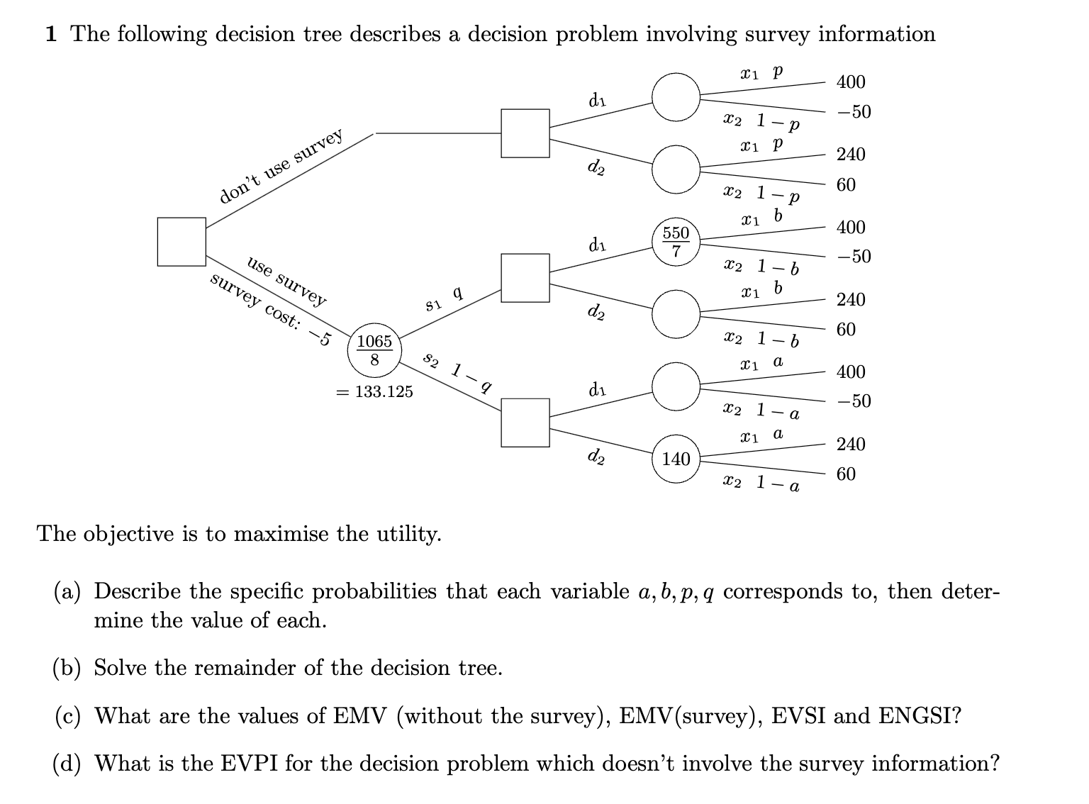 Solved 1 The following decision tree describes a decision | Chegg.com
