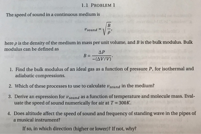 Solved 1.1 PROBLEM! The speed of sound in a continuous | Chegg.com