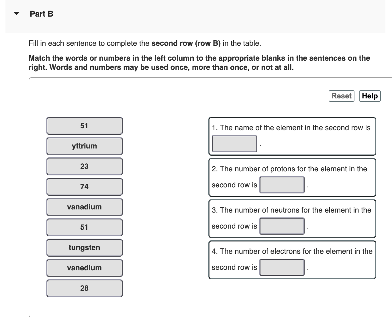 Solved Fill in each sentence to complete the first row row