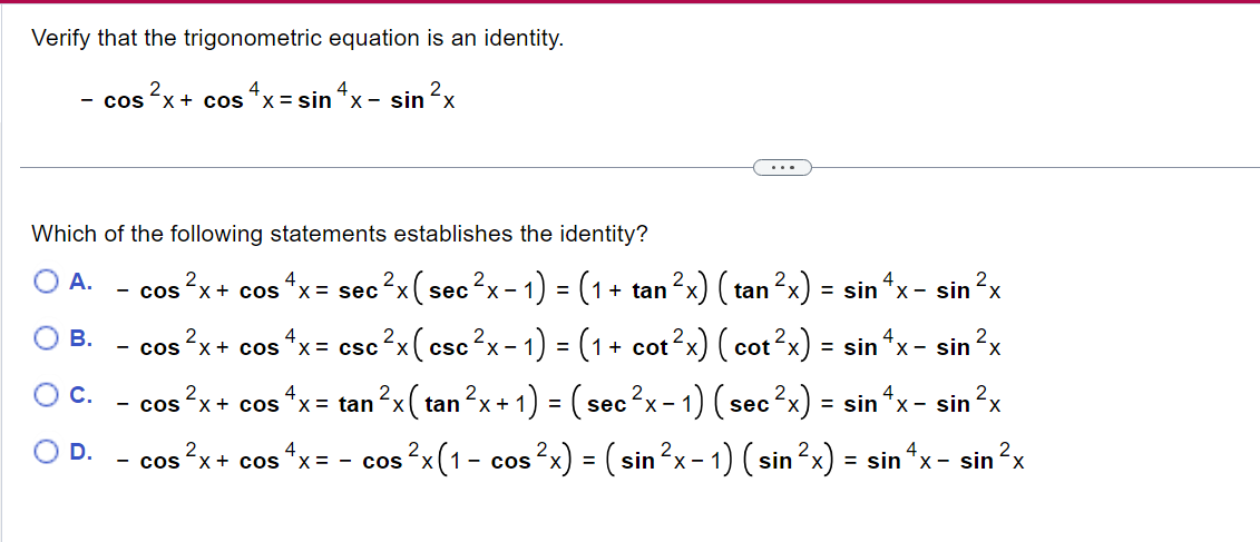 Solved Verify that the trigonometric equation is an | Chegg.com