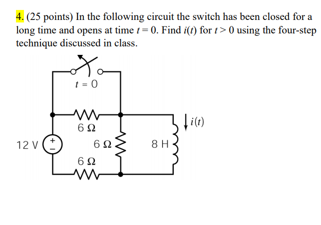 Solved 4. (25 points) In the following circuit the switch | Chegg.com