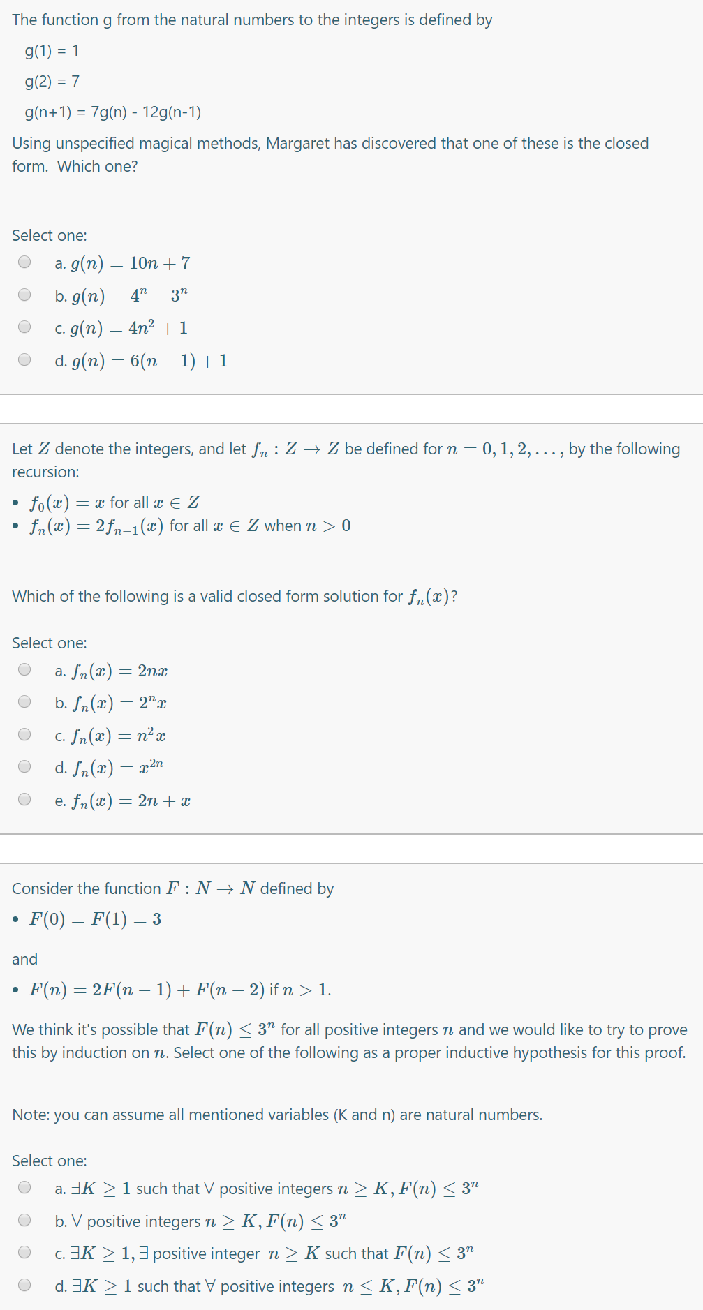Solved The Function G From The Natural Numbers To The Int Chegg Com
