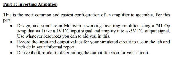 Solved Part 1: Inverting Amplifier This is the most common | Chegg.com