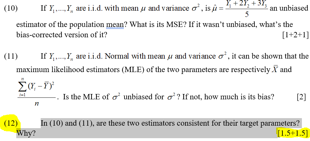 Solved Y 2y2 3y 10 If Y Y Are I I D With Mea Chegg Com