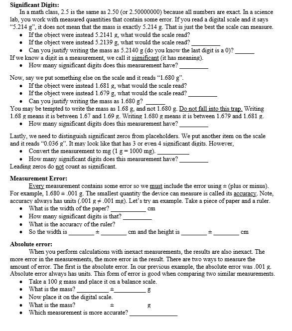 Solved Significant Digits: In a math class, 2.5 is the same | Chegg.com