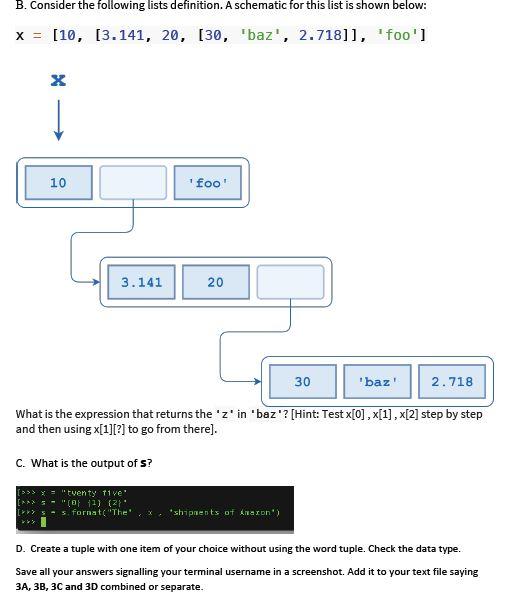 Solved B. Consider the following lists definition. A | Chegg.com