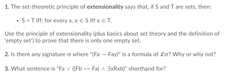 Solved 1. The set-theoretic principle of extensionality says | Chegg.com